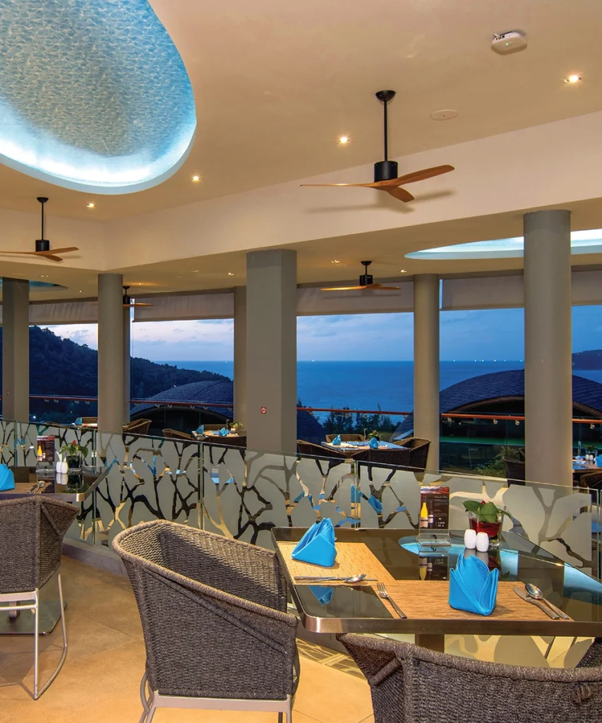 Atmos Restaurant at Crest Resort, a Patong resort hotel with sea views from its dining room
